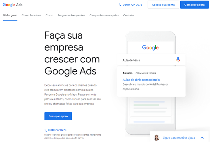 pagina inicial do google ads