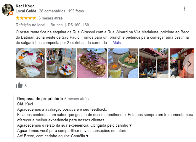 comentário respondido no google perfil da empresa