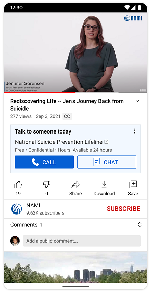 Alerta de saúde mental do YouTube