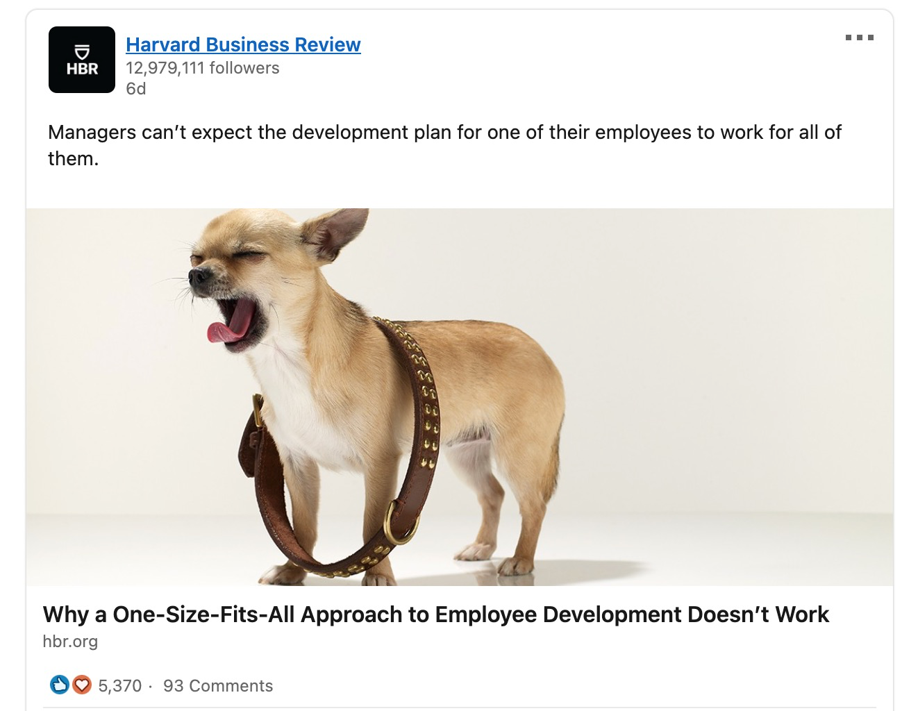 exemplo de uma peça de liderança inovadora por HBR no LinkedIn