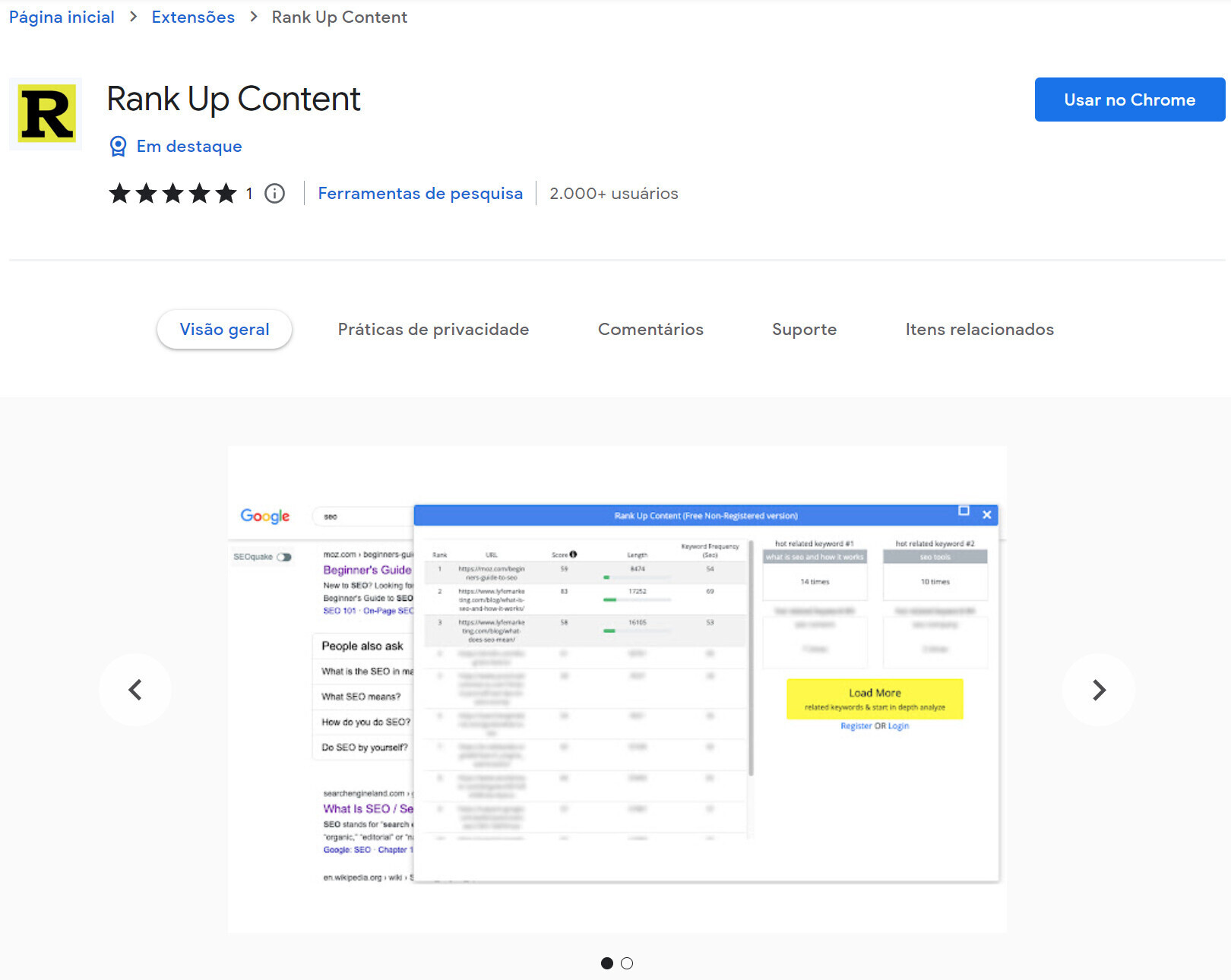 Rank Up Content SEO Chrome Extention