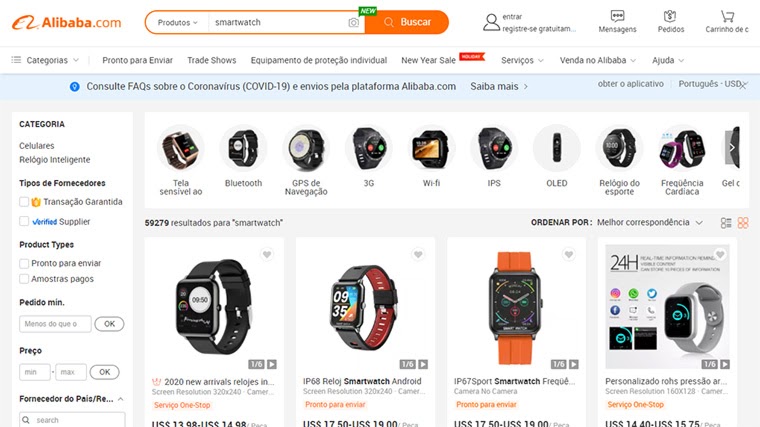 pagina da alibaba com produtos mais vendidos na internet