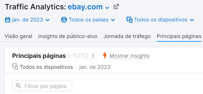 opção mostrar insights