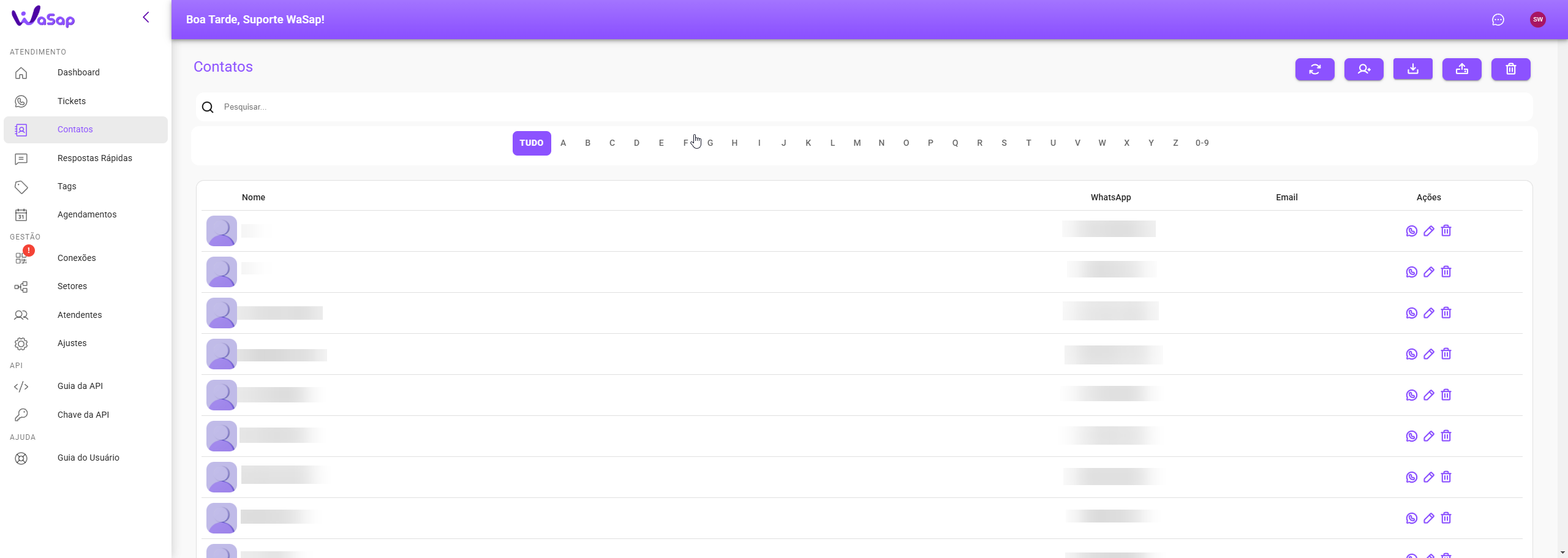 Lista de contatos Wasap