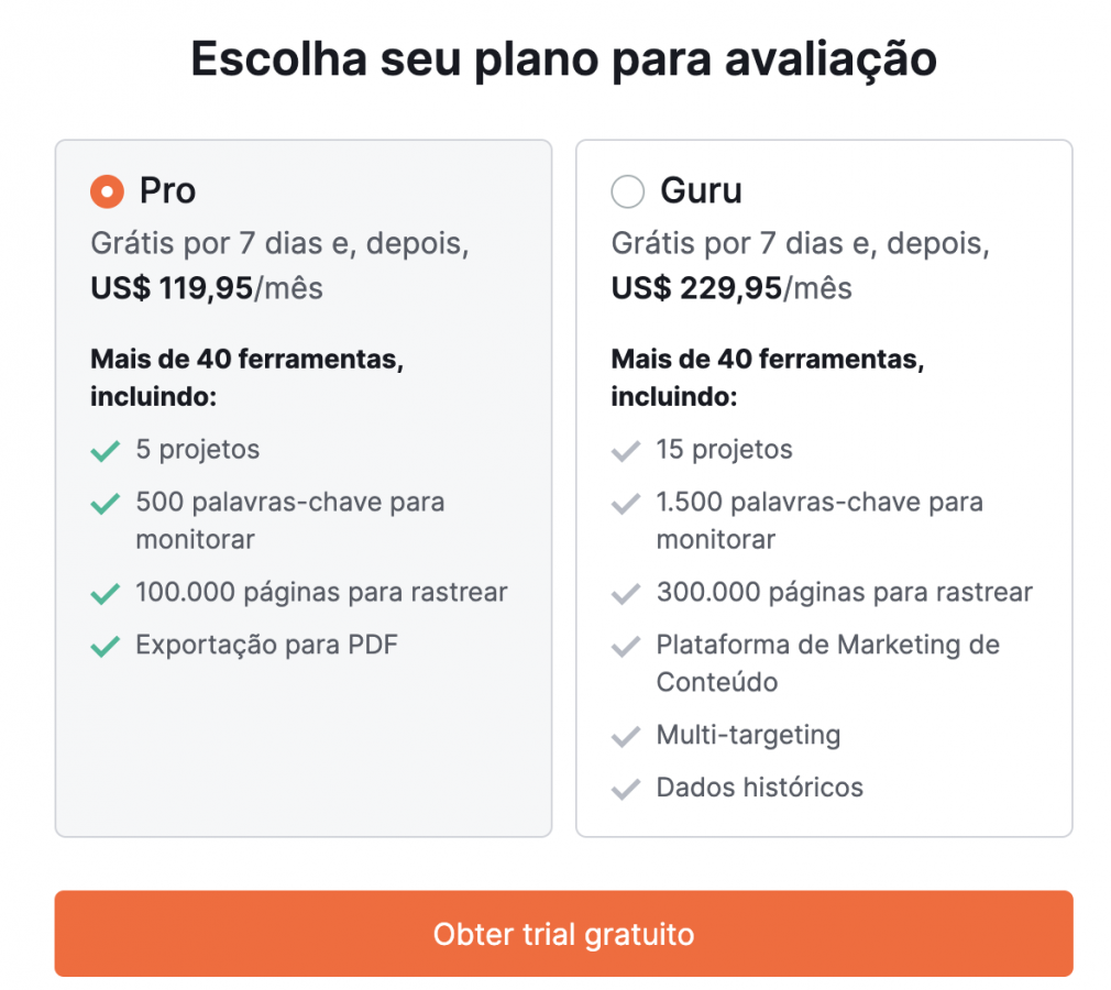 Teste Semrush escolha