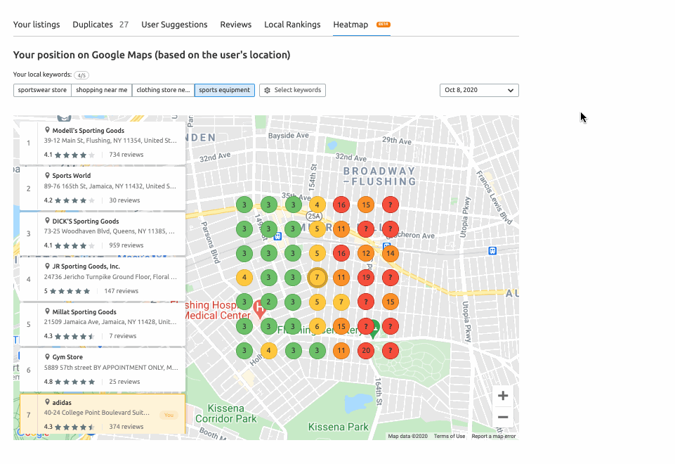 resultados de grade na ferramenta listing management