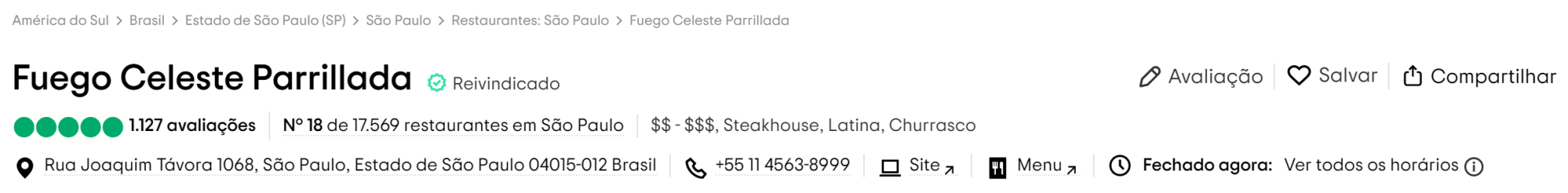 informações NAP no tripadvisor