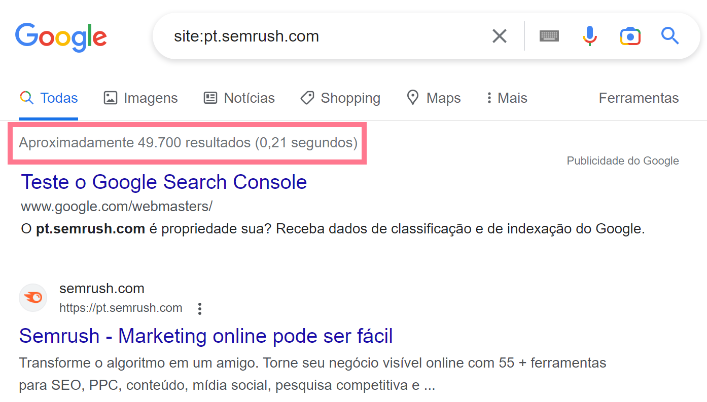 indexação google - exemplo de site indexado