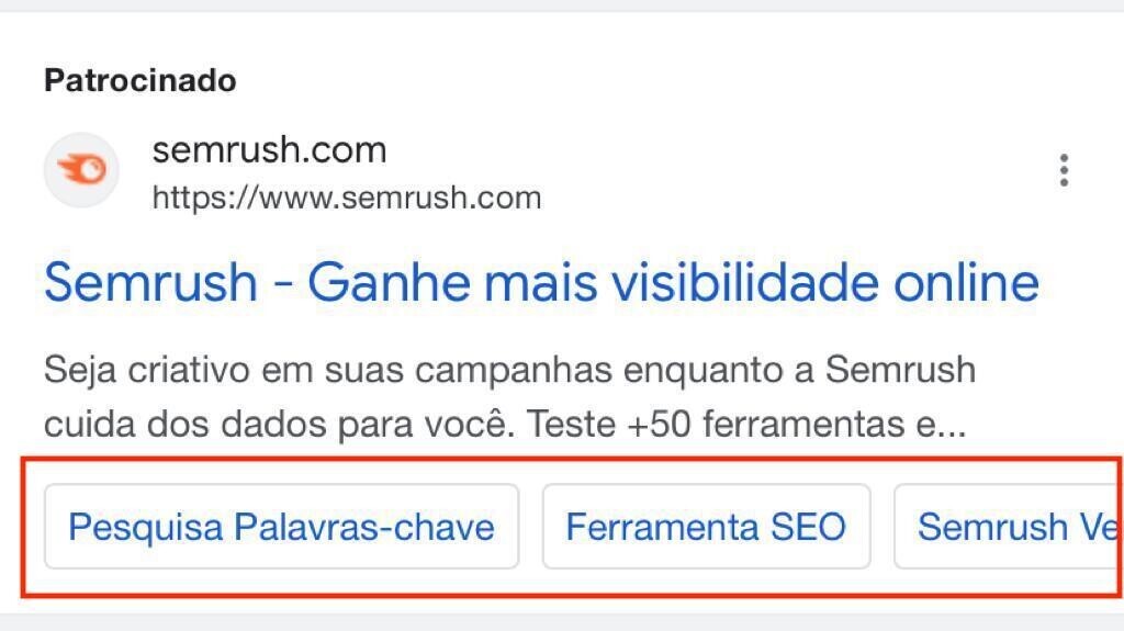 como os sitelinks aparecem no dispositivos móveis