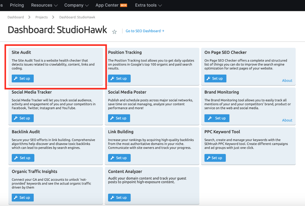 Selecionar auditoria de site