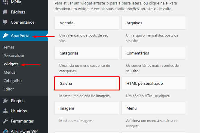 aparência widgets