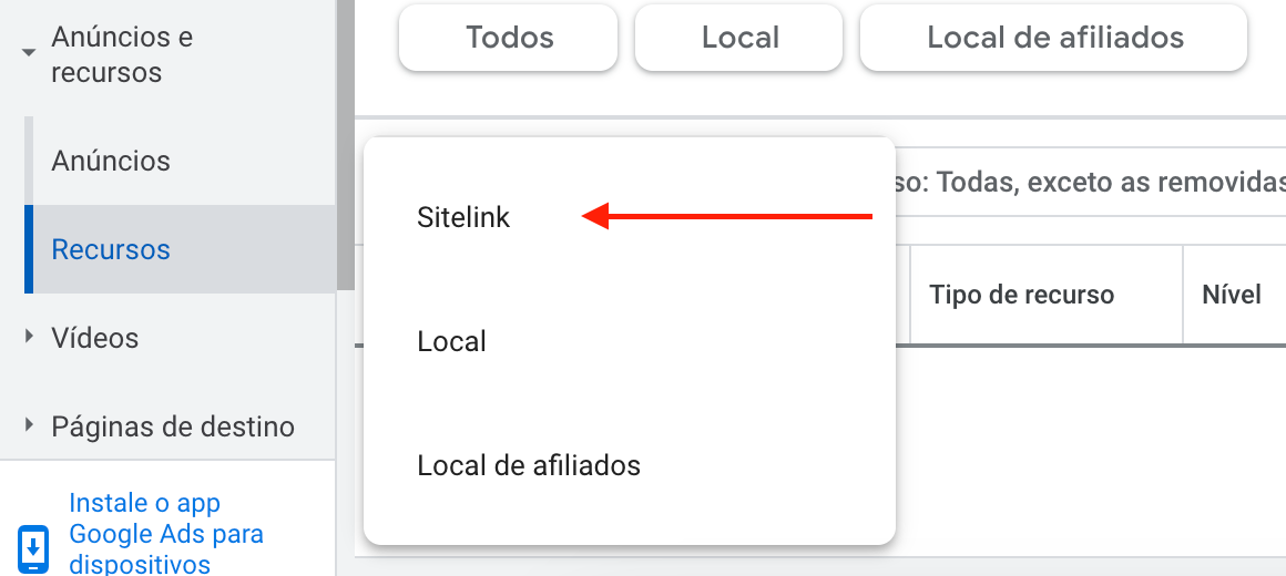selecione sitelink