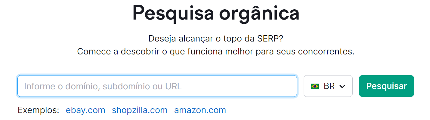 tela inicial da ferramenta pesquisa orgânica