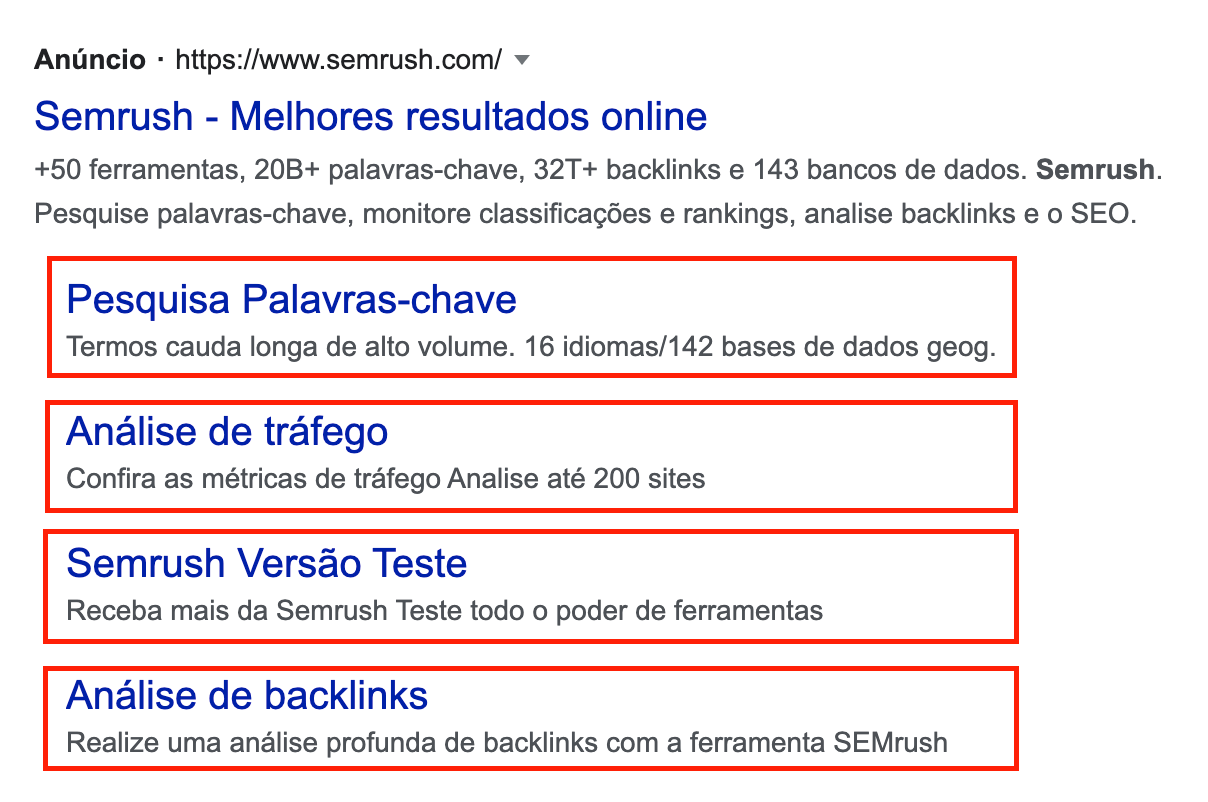 descrição abaixo de sitelinks