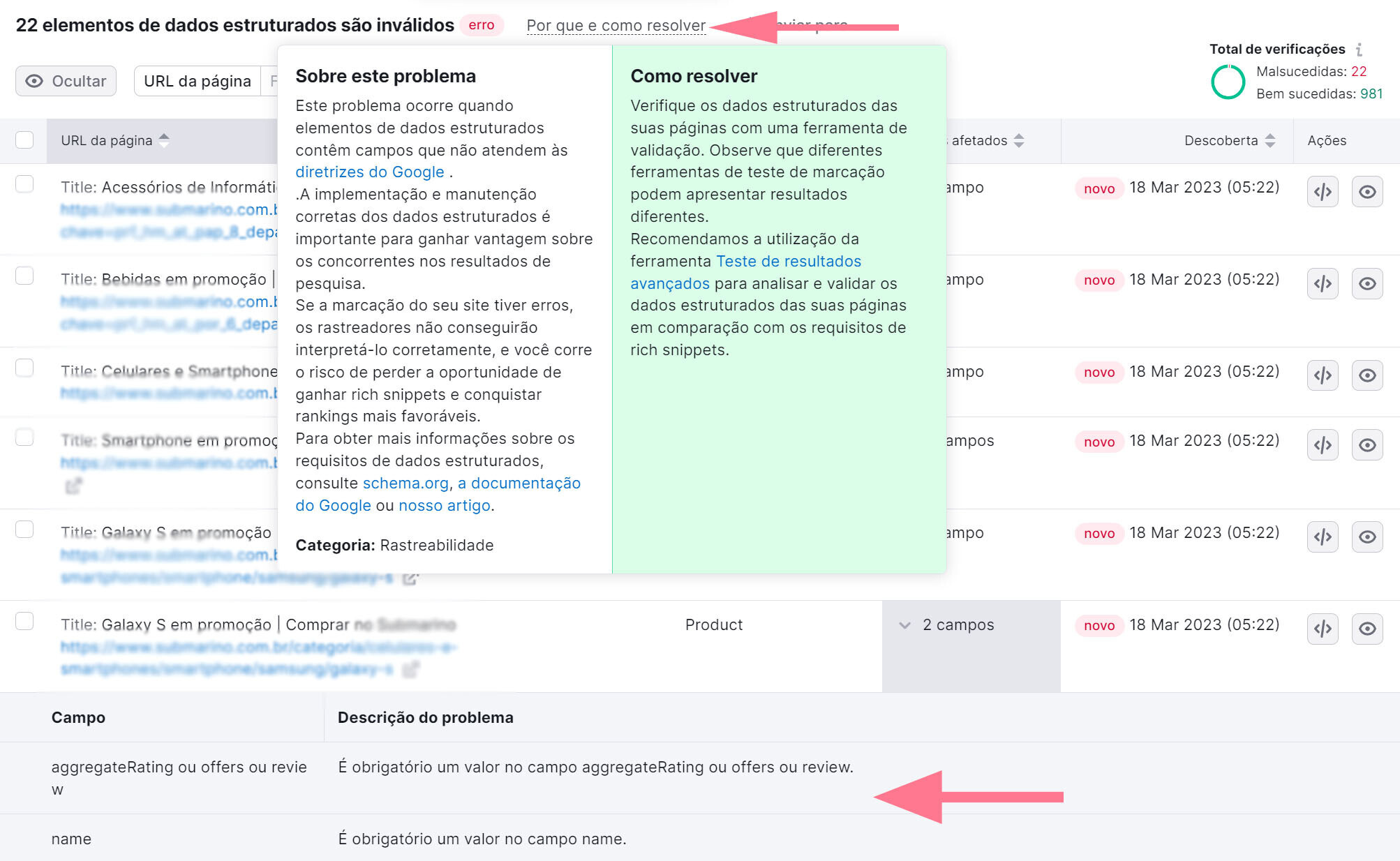relatório de dados estruturados inválidos