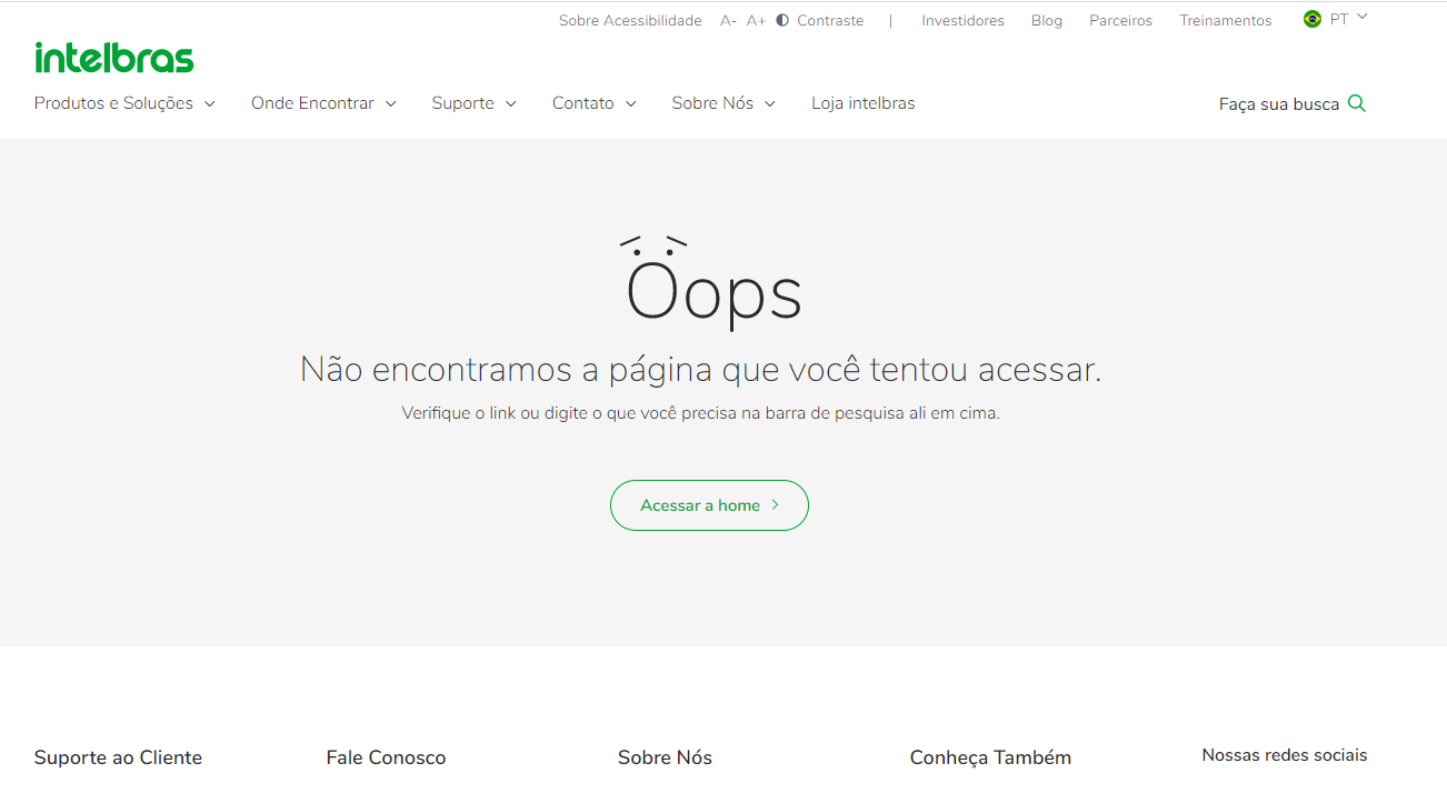 Página de Erro 404 do site da Intelbras