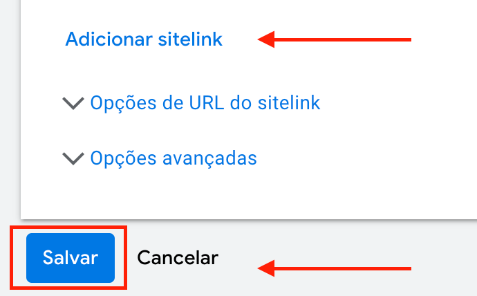 salve os sitelinks criados