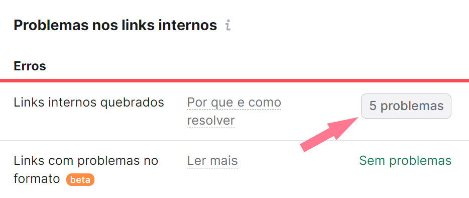 problemas de links internos