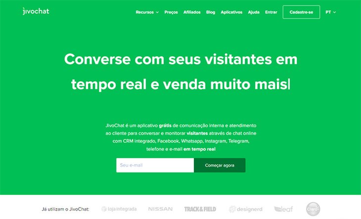 página inicial do jivochat