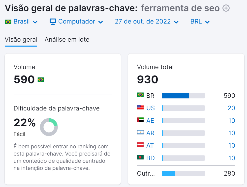 exemplo palavra-chave na ferramenta
