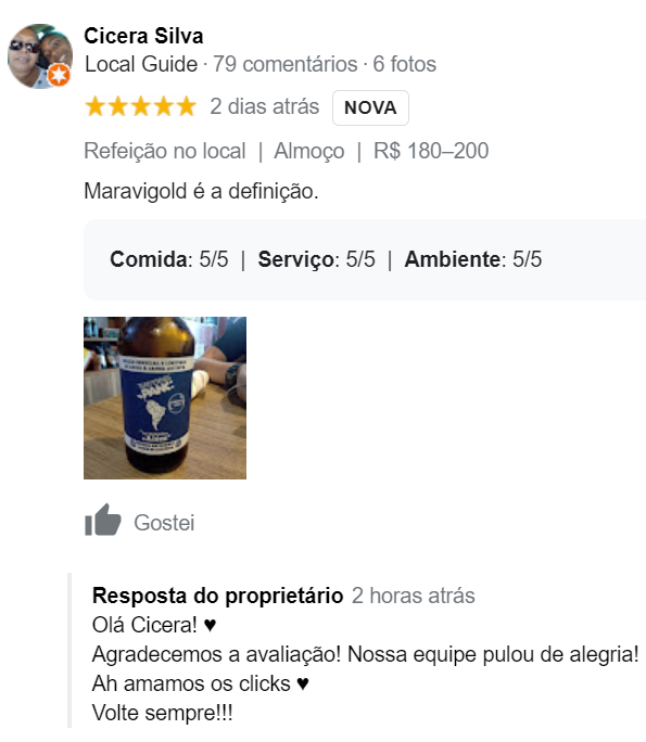 comentário do cliente no google