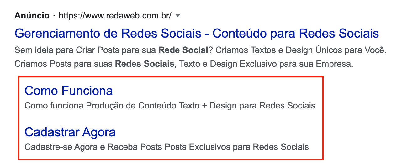 exemplo de sitelink