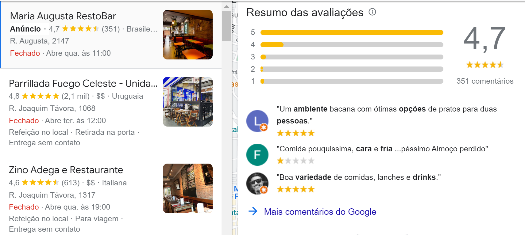 resultados busca local - comentários