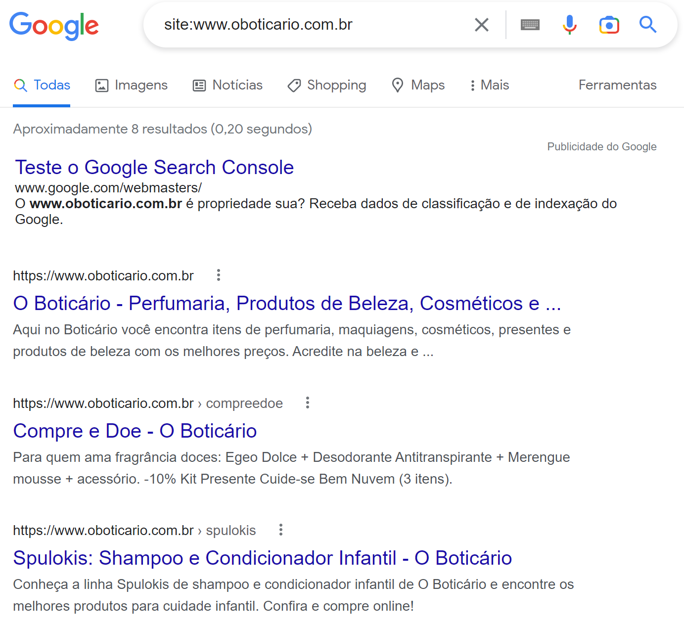 usando operador de pesquisa de site no Google