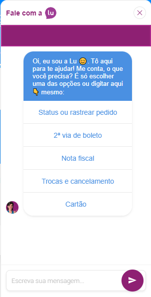 Chatbot da Magazine Luiza, com o bot Lu do Magalu atendendo