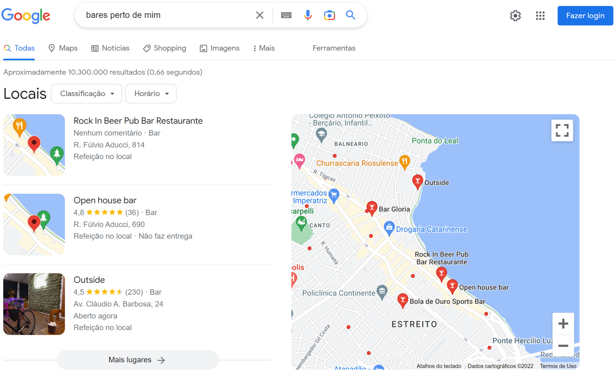 informações no pacote loca do google