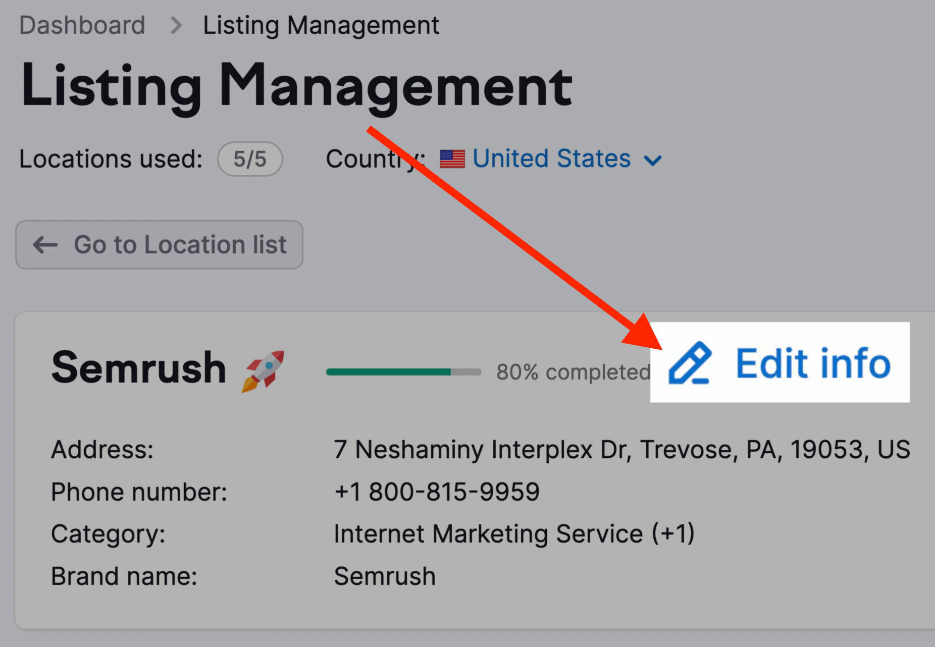 editar informações no listing management
