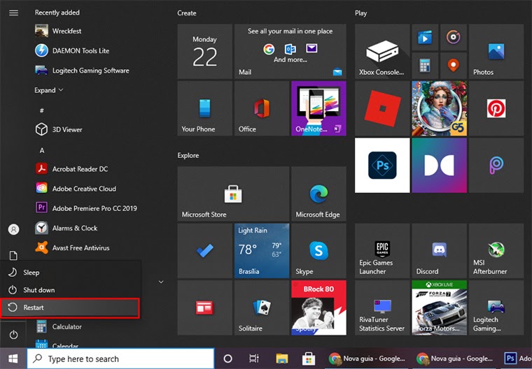 Como Corrigir o Erro “Servidor DNS Não Está Respondendo” 5 botão de reiniciar o windows, um dos passos necessários para resolver o erro servidor dns não está respondendo