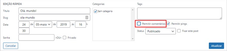 Como desabilitar comentários no Wordpress de 7 jeitos diferentes 12 botão de desabilitar comentários no wordpress em todas as páginas
