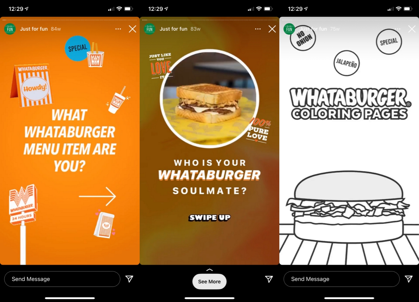 Como usar efetivamente os destaques das histórias do Instagram 9 Uma captura de tela de Whataburger compartilhando conteúdo envolvente nos destaques da história do Instagram.