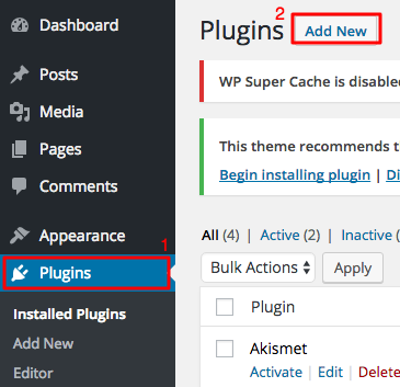 wordpress plugins section add new button