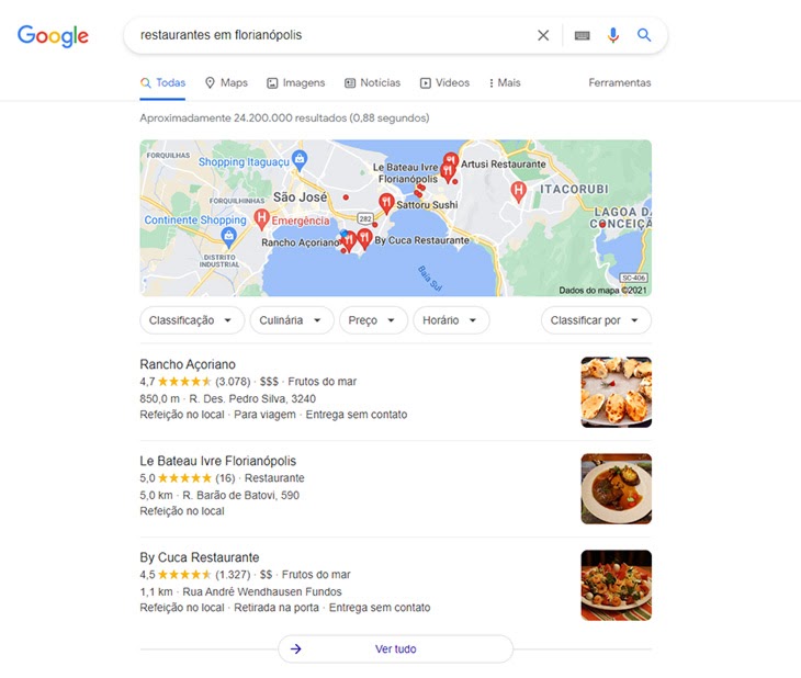 pesquisa no google sobre restaurantes em florianópolis