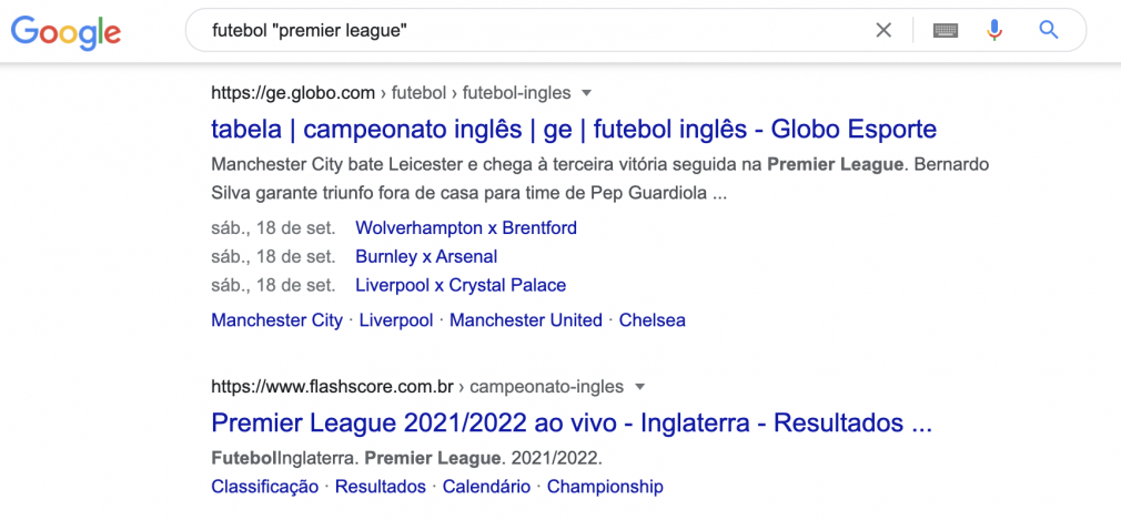Exemplo de comando google "futebol"