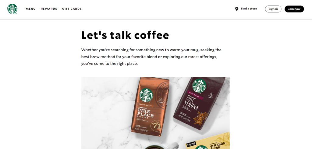 Starbucks site - vamos falar de café