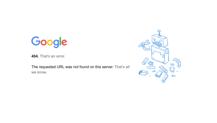 página de Erro 404 do Google Chrome