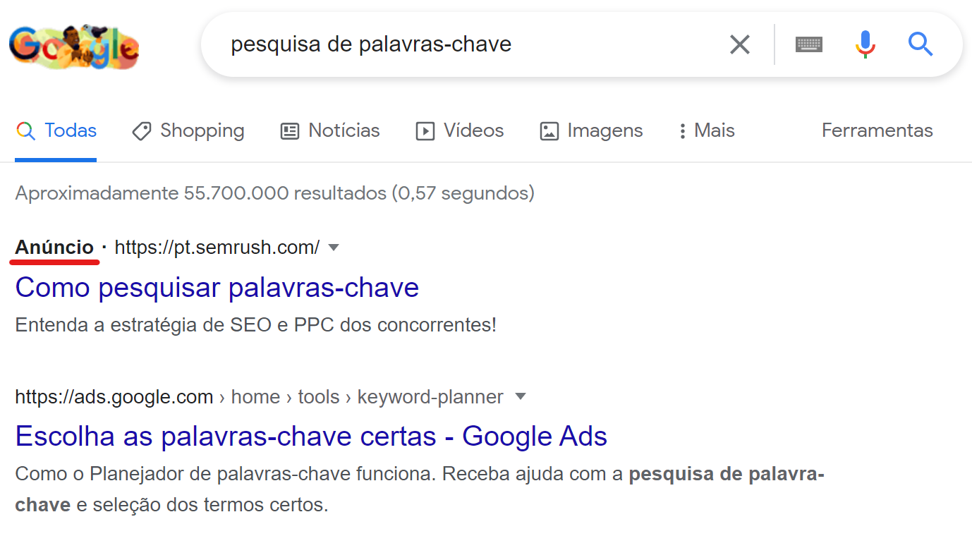 search engine marketing - exemplo de anúncio na serp