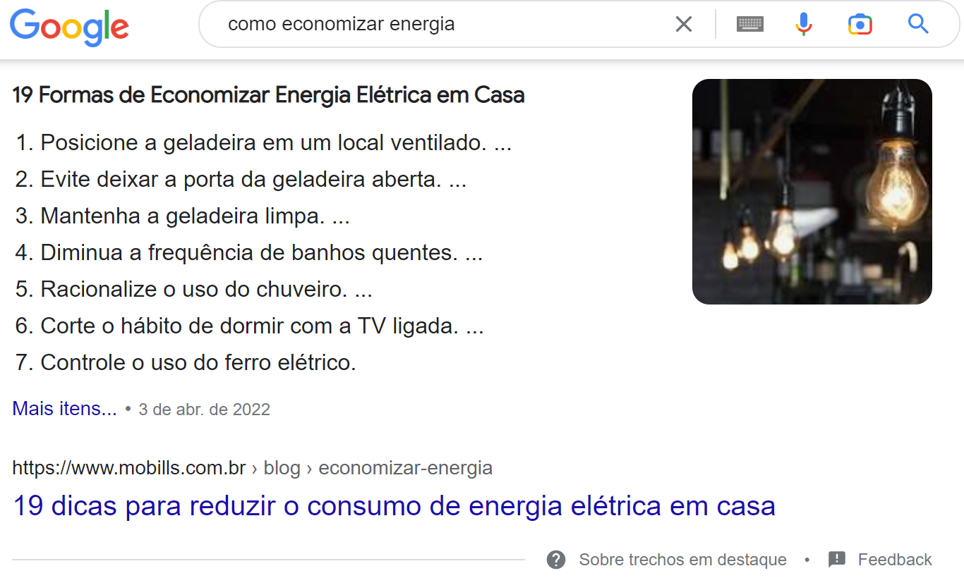 exemplo e featured snippet