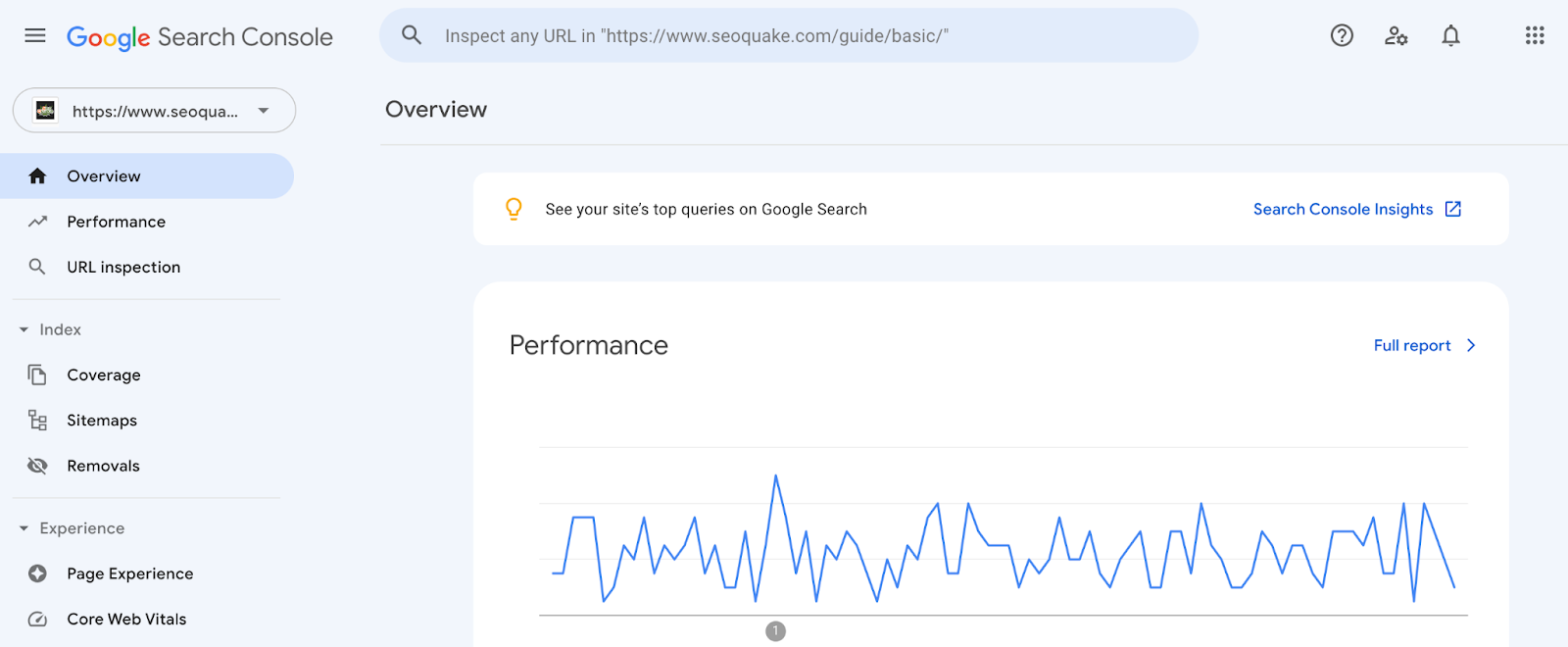 visão geral no google search console