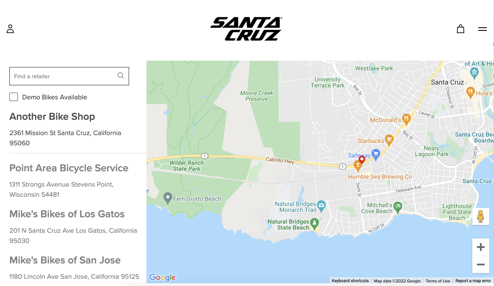 Santa Cruz bike retailer page