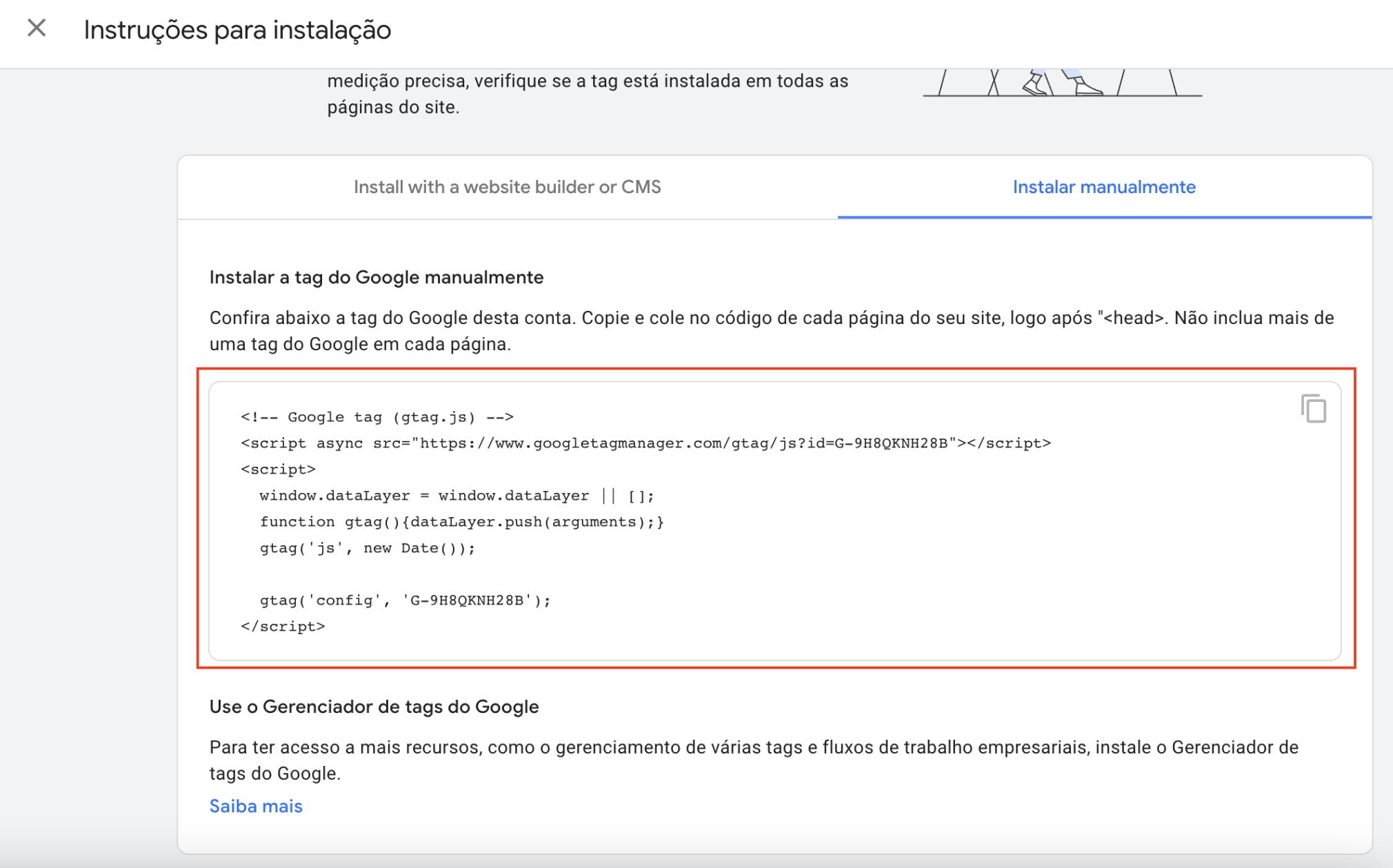 instruções do google para instalar ga4 no cms