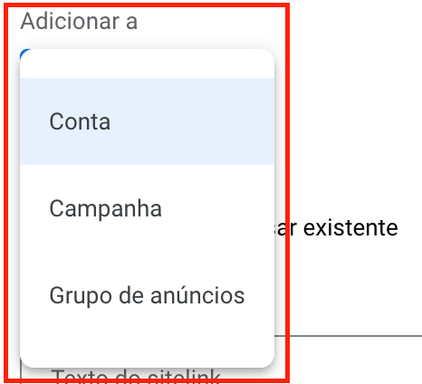 selecione onde você quer exibir seus sitelinks